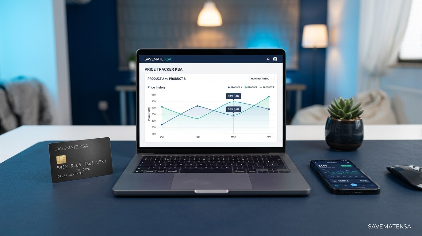 حاسوب يعرض مخططات لتتبع ومقارنة أسعار المنتجات