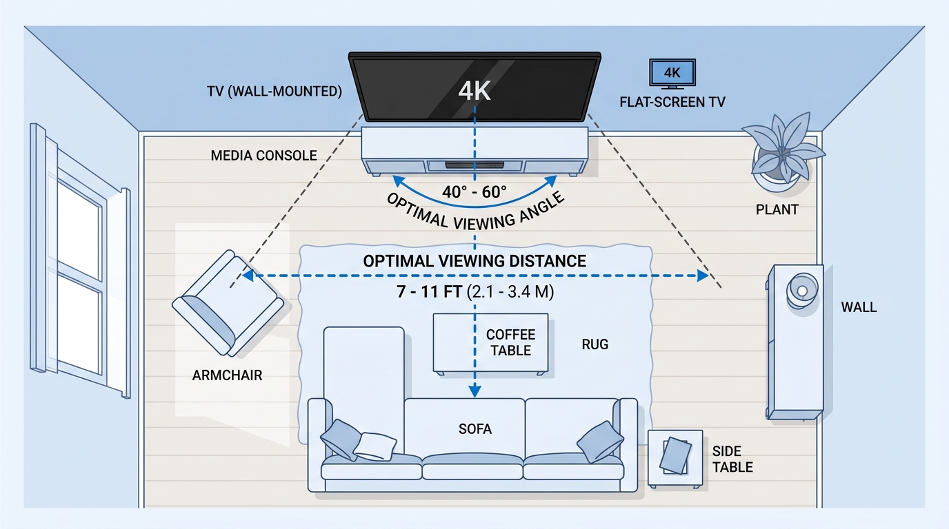 مخطط يوضح مسافة المشاهدة المناسبة لتلفزيون 4K