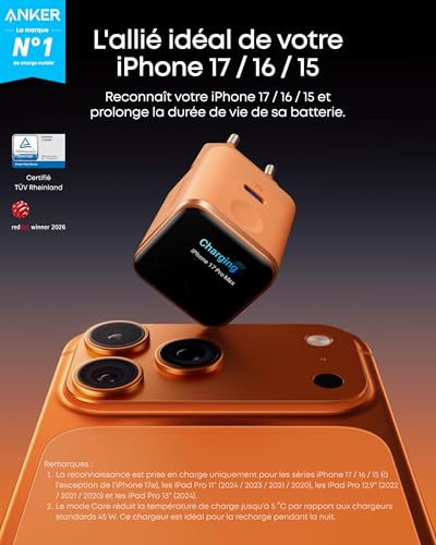 شاحن أنكر نانو USB-C 45 واط بشاشة ذكية