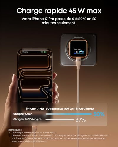 شاحن أنكر نانو USB-C 45 واط بشاشة ذكية